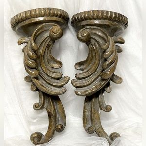 Three Hands Corp Pair of Resin Wall Sconces. Mix of olives/browns.